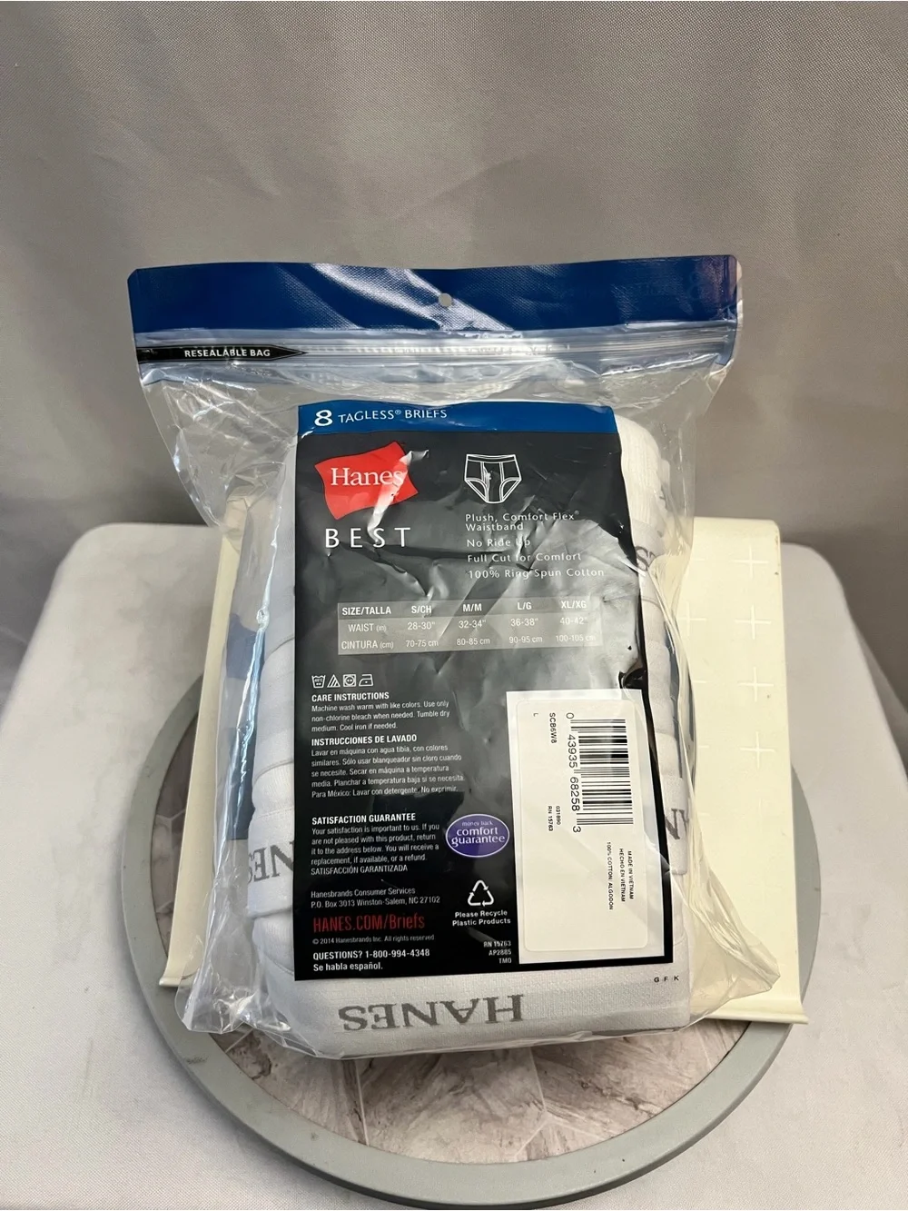 Hanes Best Men’s Tagless White Briefs 8 Pack Size Large 36-38 Comfort Flex NIP